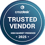 Collaborator Trusted Vendor Abzeichen — dunkelblaues rundes Design mit weißem Text von Crozdesk