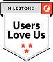 Collaborator Users Love Us Abzeichen von G2 — diamantförmige Auszeichnung mit orangefarbenen Akzenten