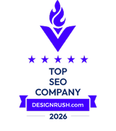 DesignRush Top SEO Company 2026 Badge für herausragende Leistungen im Bereich Suchmaschinenoptimierung (SEO).