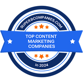 SuperbCompanies Top Content Marketing Companies 2024 Badge für herausragende Leistungen im Content-Marketing.