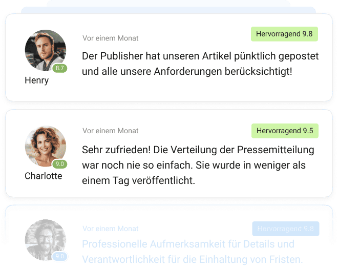 Werbekunden-Testimonials in Collaborator – Lob für schnelle Artikelveröffentlichung und reibungslose Presseverteilung