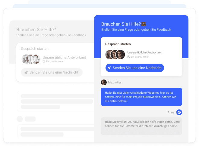 Live-Chat-Oberfläche von Collaborator mit laufender Support-Konversation