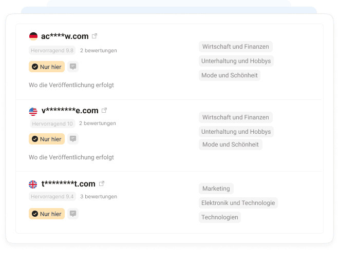 Collaborator-Katalog mit Website-Listings, Sternebewertungen, Kategorietags und exklusiven Nur hier-Abzeichen